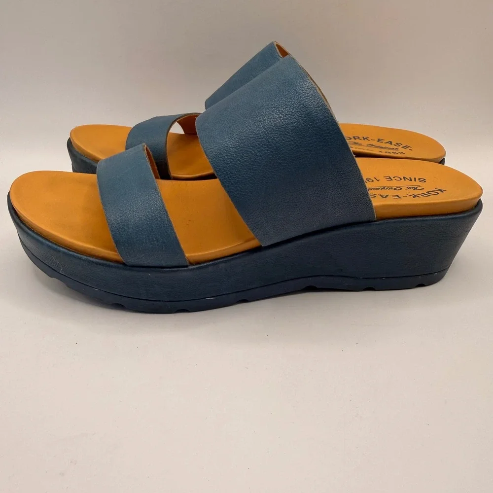 Kork-Ease Kane Dual Strap Platform Wedge Slide Sandals  Denim Blue K50204 8M